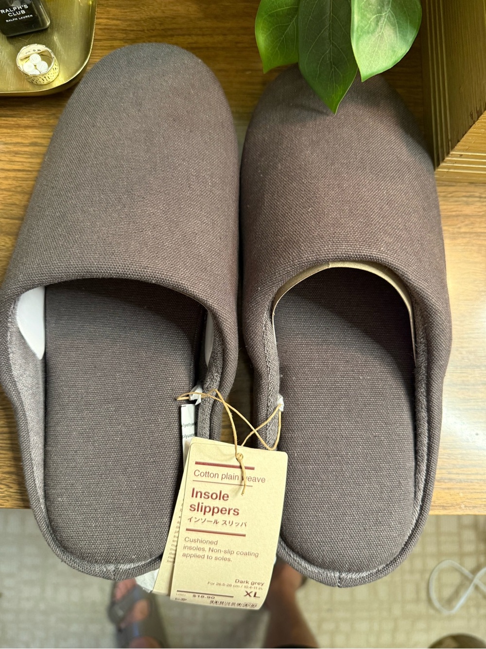 Muji Insole Slippers - Dark Grey Cotton Slip-On